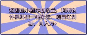 短剧挂小程序赚收益,利用软件黑科技一键搬运,项目红利期,月入万+【揭秘】-风淘社
