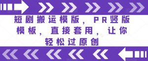 短剧搬运模版，PR竖版模板，直接套用，让你轻松过原创-风淘社