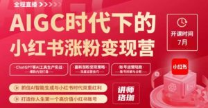 AIGC时代下的小红书涨粉变现训练营,抓住AI智能生成与小红书时代双重红利,打造你人生第一个高价值小红书账号-风淘社