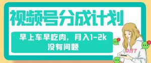 视频号分成计划，纯搬运不需要剪辑去重，早上车早吃肉，月入1-2k没有问题-风淘社