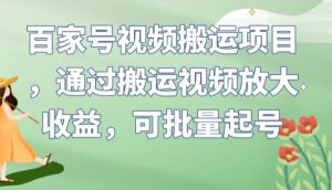 百家号视频搬运项目，通过搬运视频放大收益，可批量起号【揭秘】-风淘社