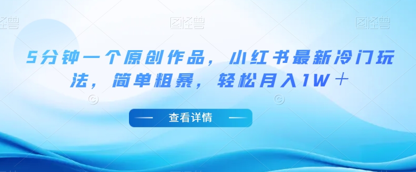 5分钟一个原创作品,小红书最新冷门玩法,简单粗暴,轻松月入1W+【揭秘】-风淘社