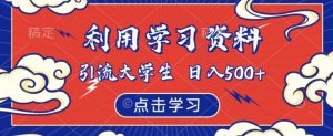 利用学习资料引流大学生粉,靠虚拟资源日入500+【揭秘】-风淘社