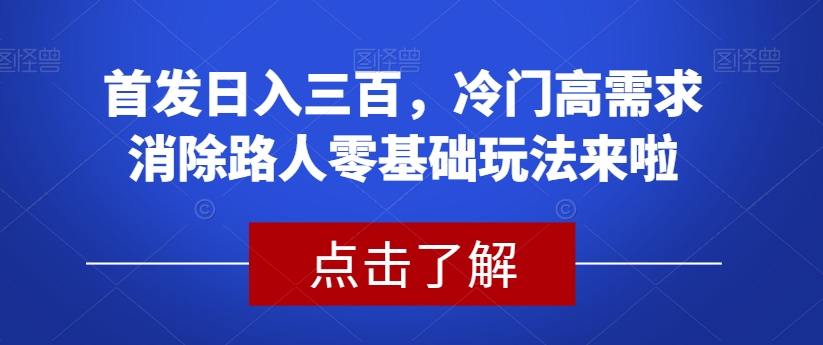 首发日入三百，冷门高需求消除路人零基础玩法来啦【揭秘】-风淘社