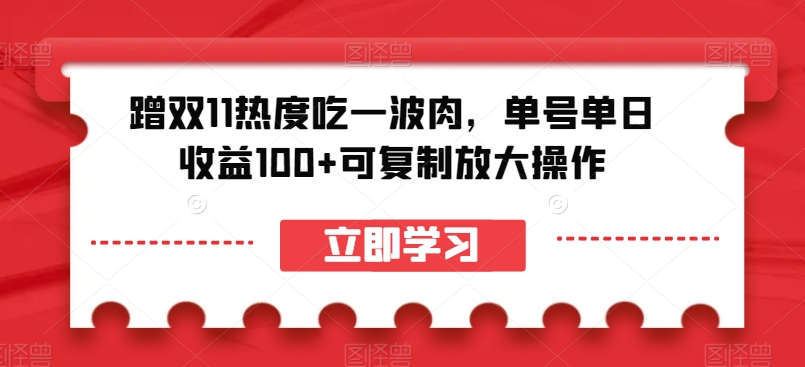 蹭双11热度吃一波肉,单号单日收益100+可复制放大操作【揭秘】-风淘社