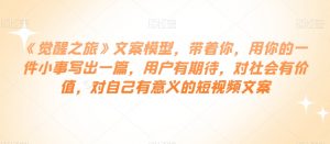《觉醒之旅》文案模型，带着你，用你的一件小事写出一篇，用户有期待，对社会有价值，对自己有意义的短视频文案-风淘社