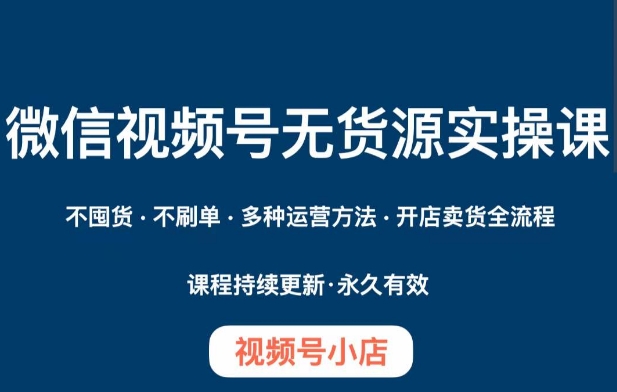 微信视频号小店无货源实操课程,不囤货·不刷单·多种运营方法·开店卖货全流程-风淘社