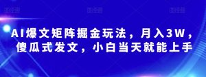 AI爆文矩阵掘金玩法,月入3W,傻瓜式发文,小白当天就能上手【揭秘】-风淘社