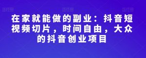 在家就能做的副业:抖音短视频切片,时间自由,大众的抖音创业项目-风淘社