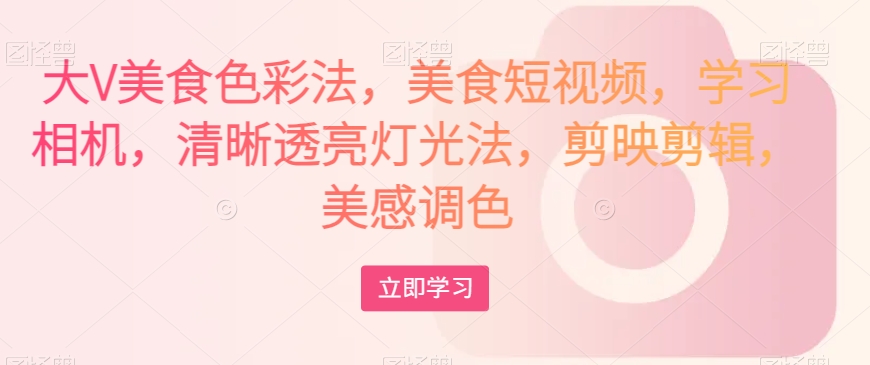 大V美食色彩法，美食短视频，学习相机，清晰透亮灯光法，剪映剪辑，美感调色-风淘社