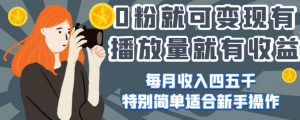0粉就可变现，有播放量就有收益，每月收入四五千，特别简单适合新手操作【揭秘】-风淘社