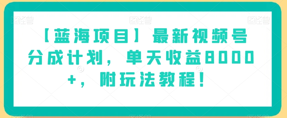 【蓝海项目】最新视频号分成计划,单天收益8000+,附玩法教程!-风淘社