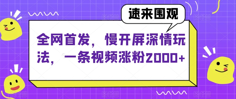 全网首发，慢开屏深情玩法，一条视频涨粉2000+【揭秘】-风淘社