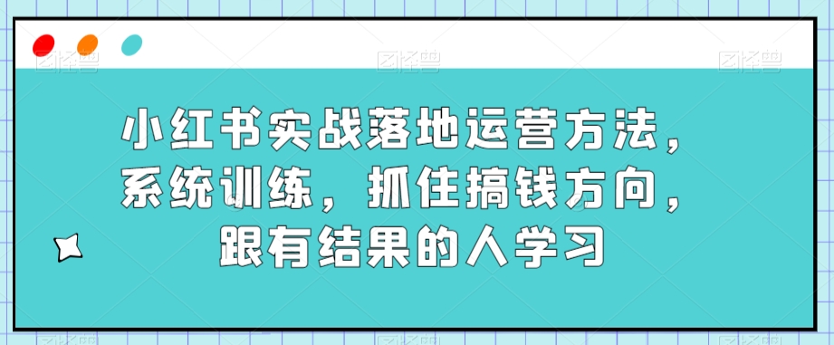 小红书实战落地运营方法,系统训练,抓住搞钱方向,跟有结果的人学习-风淘社
