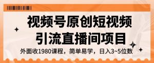 视频号原创短视频引流直播间项目，日入3~5五位数【揭秘】-风淘社