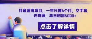 抖音蓝海项目，一年只做4个月，空手套，无货源，单日利润5000+【揭秘】-风淘社