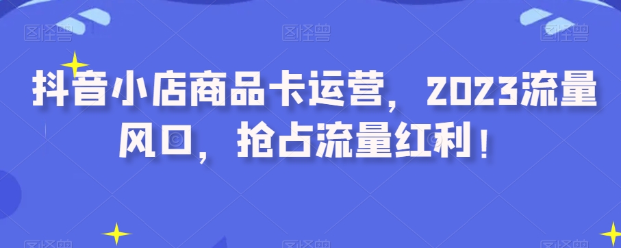 抖音小店商品卡运营，2023流量风口，抢占流量红利！-风淘社