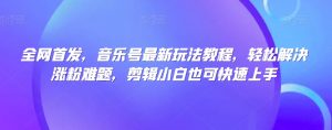 全网首发，音乐号最新玩法教程，轻松解决涨粉难题，剪辑小白也可快速上手-风淘社