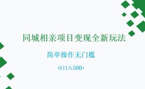 同城相亲项目变现全新玩法，简单操作无门槛，可日入500+【揭秘】-风淘社