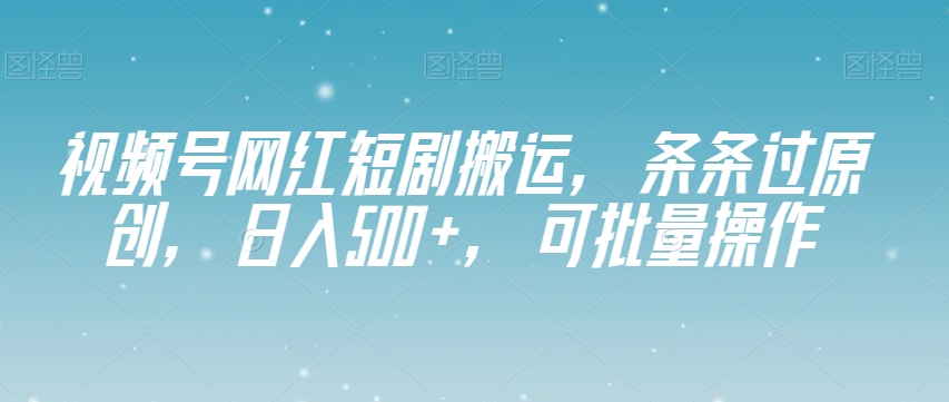 视频号网红短剧搬运，条条过原创，日入500+，可批量操作【揭秘】-风淘社