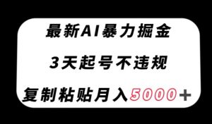 最新AI暴力掘金，3天必起号不违规，复制粘贴月入5000＋【揭秘】-风淘社