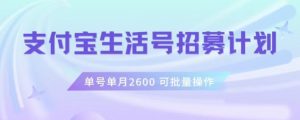 支付宝生活号作者招募计划,单号单月2600,可批量去做,工作室一人一个月轻松1w+【揭秘】-风淘社