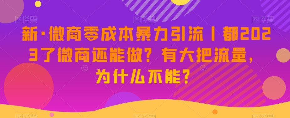 新·微商零成本暴力引流丨都2023了微商还能做?有大把流量,为什么不能?-风淘社
