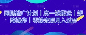 网剧推广计划丨真一键搬运丨矩阵操作丨零粉变现月入过W-风淘社