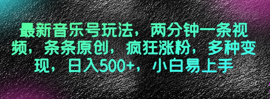 最新音乐号玩法，两分钟一条视频，条条原创，疯狂涨粉，多种变现，日入500+，小白易上手【揭秘】-风淘社