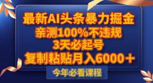 最新AI头条暴力掘金,3天必起号,不违规0封号,复制粘贴月入5000+【揭秘】-风淘社