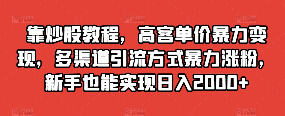 靠炒股教程，高客单价暴力变现，多渠道引流方式暴力涨粉，新手也能实现日入2000+【揭秘】-风淘社