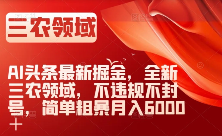 AI头条最新掘金，全新三农领域，不违规不封号，简单粗暴月入6000＋【揭秘】-风淘社