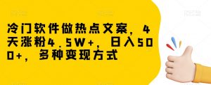 冷门软件做热点文案,4天涨粉4.5W+,日入500+,多种变现方式【揭秘】-风淘社