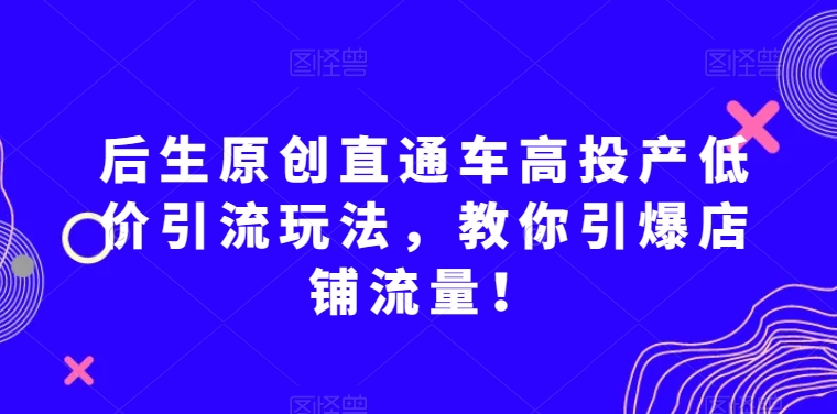 后生原创直通车高投产低价引流玩法，教你引爆店铺流量！-风淘社