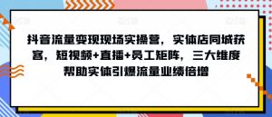 抖音流量变现现场实操营,实体店同城获客,短视频+直播+员工矩阵,三大维度帮助实体引爆流量业绩倍增-风淘社