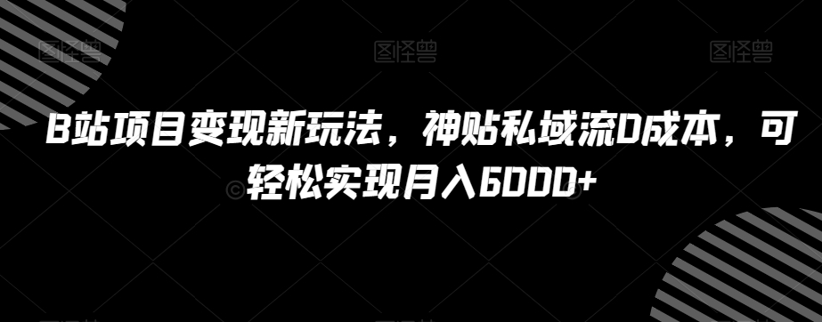 B站项目变现新玩法,神贴私域流0成本,可轻松实现月入6000+【揭秘】-风淘社