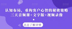 认知布局，重构客户心智的秘密策略三天音频课+文字版+视频录像-风淘社