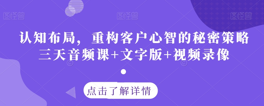 认知布局,重构客户心智的秘密策略三天音频课+文字版+视频录像-风淘社