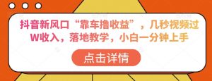 抖音新风口“靠车撸收益”，几秒视频过W收入，落地教学，小白一分钟上手【揭秘】-风淘社