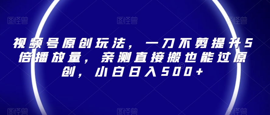 视频号原创玩法，一刀不剪提升5倍播放量，亲测直接搬也能过原创，小白日入500+【揭秘】-风淘社