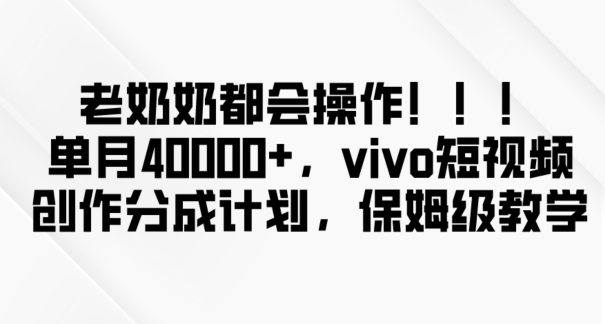 老奶奶都会操作,新平台无脑操作,单月40000+,vivo短视频创作分成计划【揭秘】-风淘社
