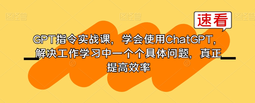 GPT指令实战课,学会使用ChatGPT,解决工作学习中一个个具体问题,真正提高效率-风淘社