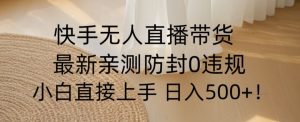 快手无人直播带货从0-1落地教学，最新防封0粉开播，小白可上手日入500+【揭秘】-风淘社