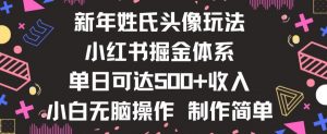 新年姓氏头像新玩法，小红书0-1搭建暴力掘金体系，小白日入500零花钱【揭秘】-风淘社