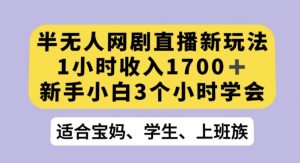 半无人网剧直播新玩法，1小时收入1700+，新手小白3小时学会【揭秘】-风淘社