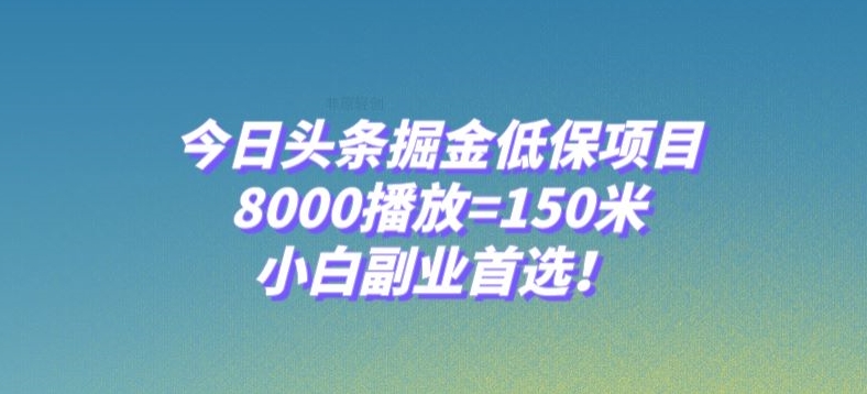 今日头条掘金低保项目，8000播放=150米，小白副业首选【揭秘】-风淘社
