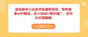 适合新手小白的手机搬砖项目,简单搜素APP赚钱,月入5000+稍作推广,还可以实现躺赚【揭秘】-风淘社