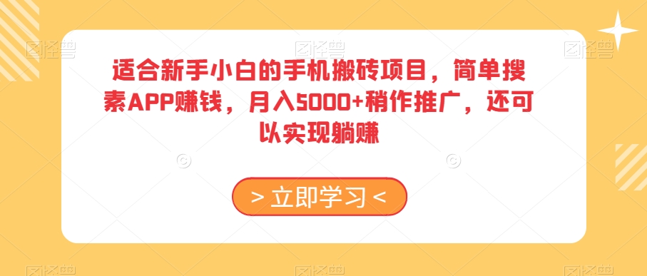 适合新手小白的手机搬砖项目,简单搜素APP赚钱,月入5000+稍作推广,还可以实现躺赚【揭秘】-风淘社