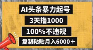 AI头条暴力起号,3天撸1000,100%不违规,复制粘贴月入6000+【揭秘】-风淘社