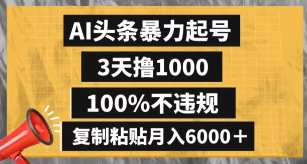 AI头条暴力起号，3天撸1000,100%不违规，复制粘贴月入6000＋【揭秘】-风淘社